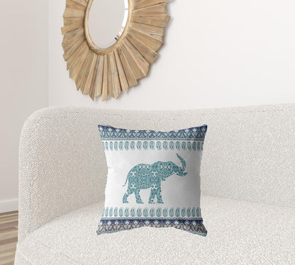 Teal Ornate Elephant Suede Pillow