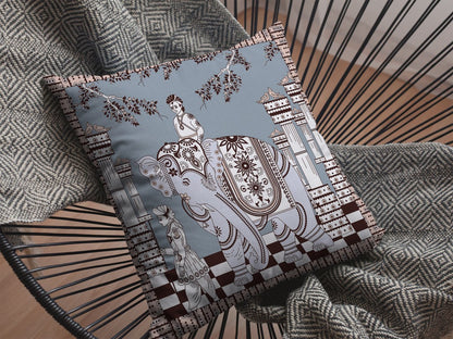 Blue Brown Ornate Elephant Suede Pillow