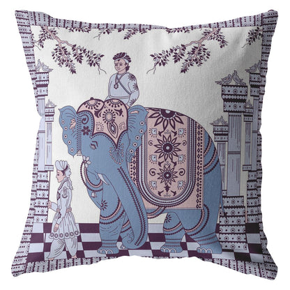 Blue Purple Ornate Elephant Suede Pillow