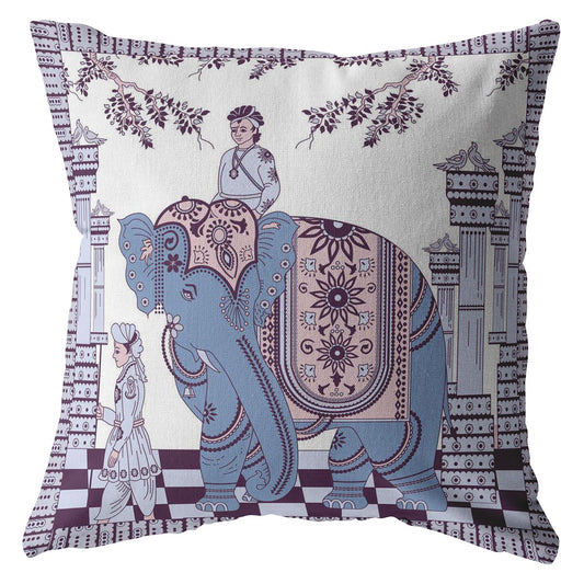 Blue Purple Ornate Elephant Suede Pillow