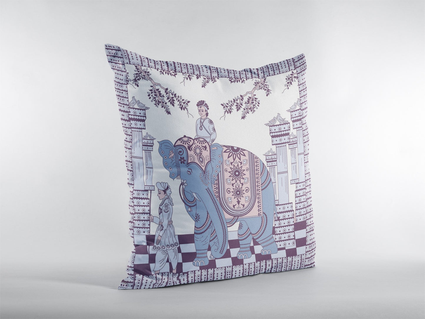 Blue Purple Ornate Elephant Suede Pillow