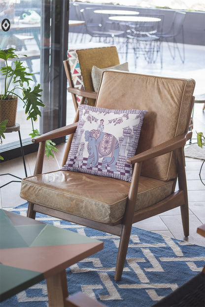 Blue Purple Ornate Elephant Suede Pillow