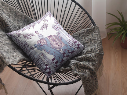 Blue Purple Ornate Elephant Suede Pillow