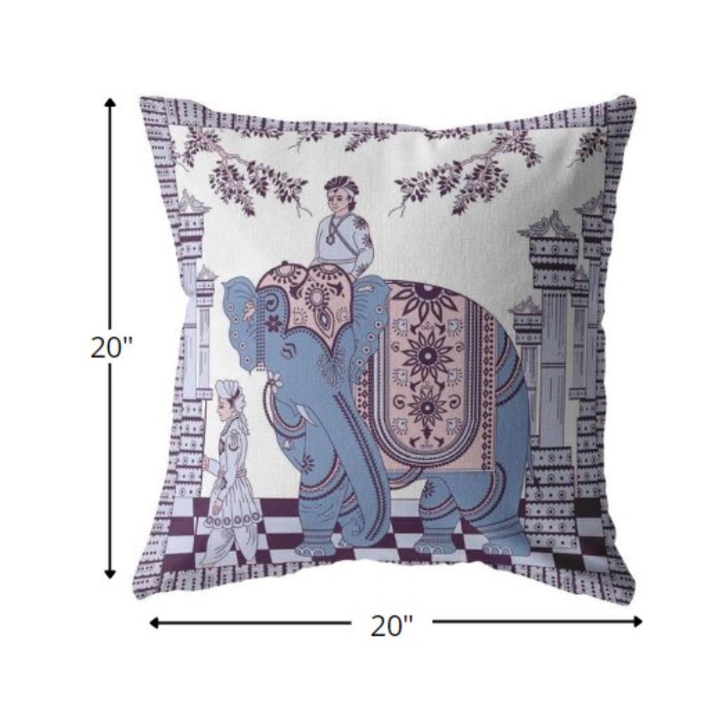 Blue Purple Ornate Elephant Suede Pillow