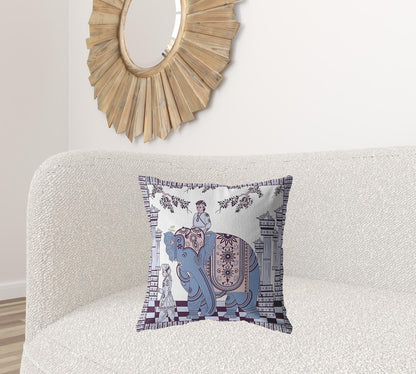 Blue Purple Ornate Elephant Suede Pillow