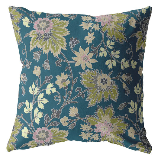 Teal Green Jacobean Suede Pillow