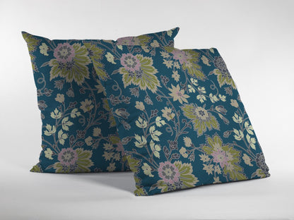 Teal Green Jacobean Suede Pillow
