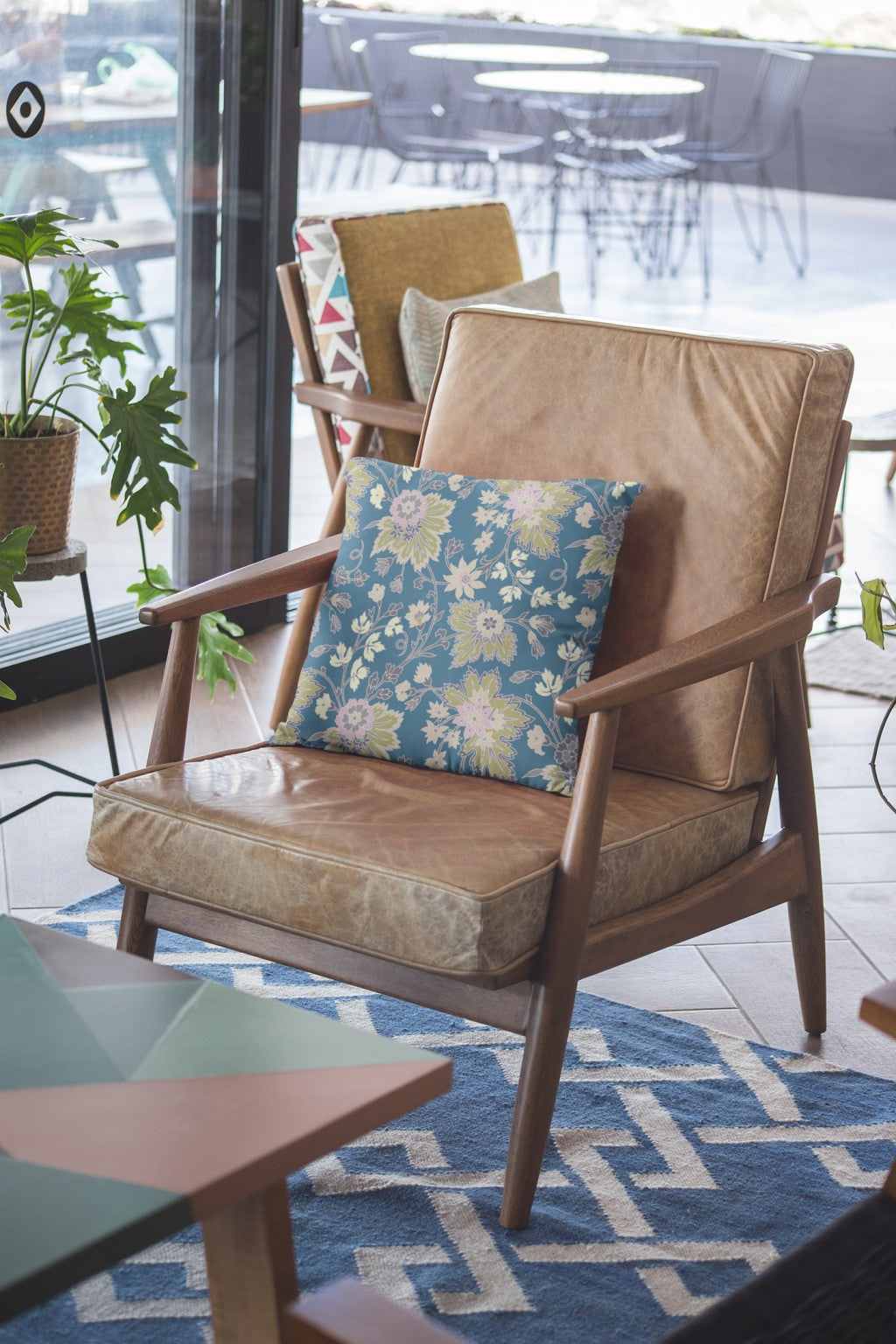 Teal Green Jacobean Suede Pillow