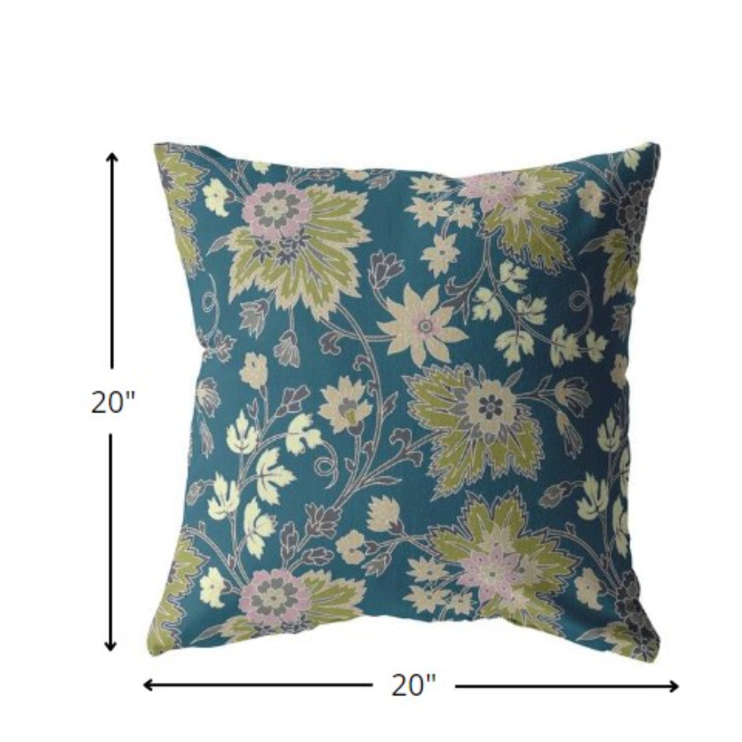 Teal Green Jacobean Suede Pillow