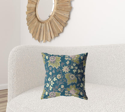 Teal Green Jacobean Suede Pillow