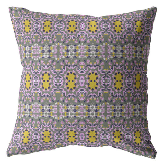 Purple Yellow Geofloral Suede Pillow