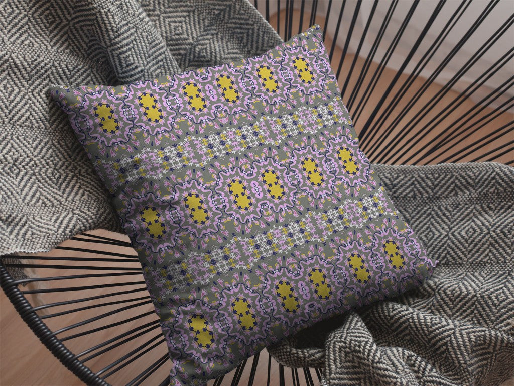 Purple Yellow Geofloral Suede Pillow