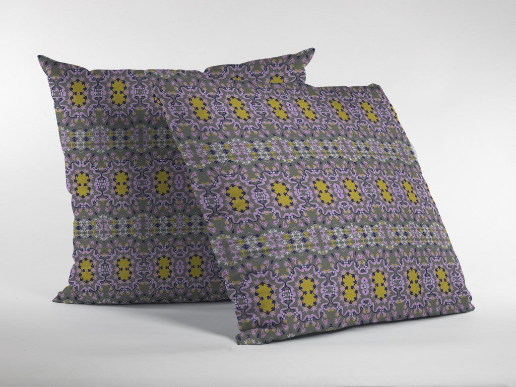 Purple Yellow Geofloral Suede Pillow