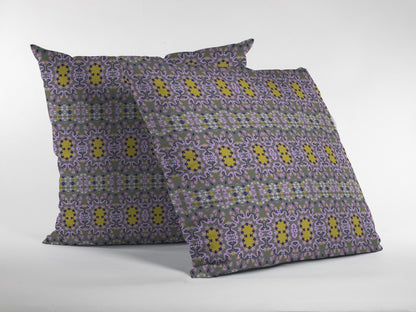 Purple Yellow Geofloral Suede Pillow