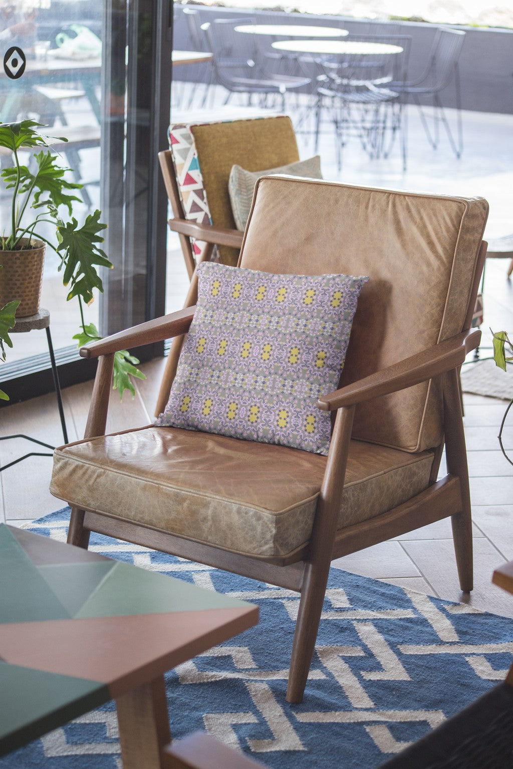 Purple Yellow Geofloral Suede Pillow