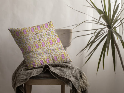 Yellow Lavender Geofloral Suede Pillow