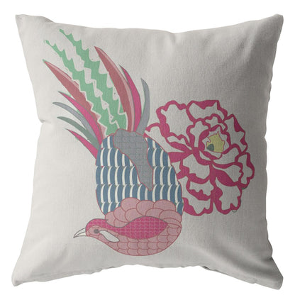 Pink White Peacock Suede Pillow