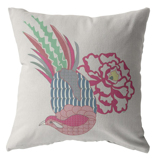 Pink White Peacock Suede Pillow
