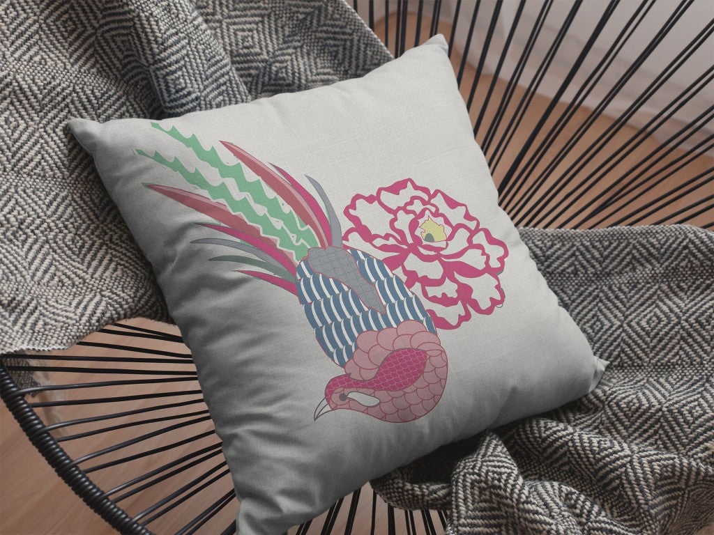 Pink White Peacock Suede Pillow