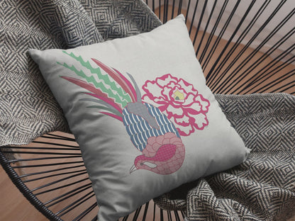 Pink White Peacock Suede Pillow