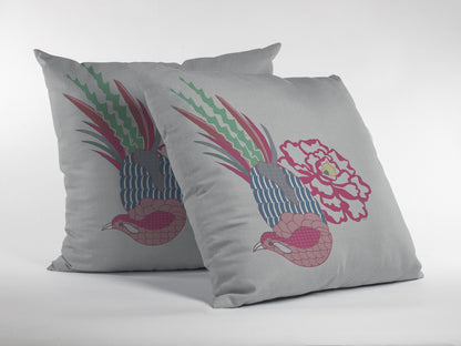Pink White Peacock Suede Pillow