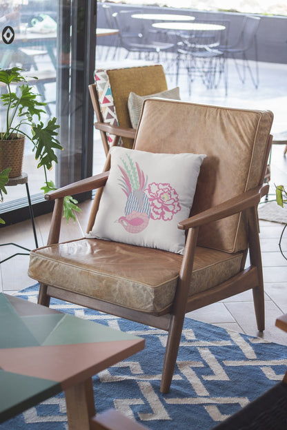 Pink White Peacock Suede Pillow