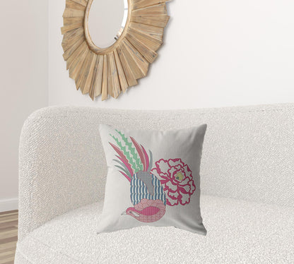 Pink White Peacock Suede Pillow