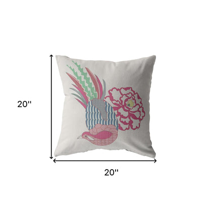 Pink White Peacock Suede Pillow
