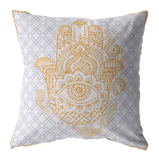 Gold Gray Hamsa Boho Suede Pillow