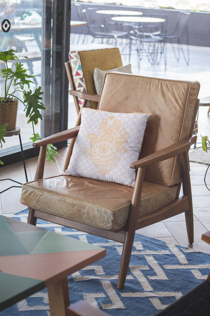 Gold Gray Hamsa Boho Suede Pillow