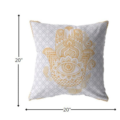 Gold Gray Hamsa Boho Suede Pillow