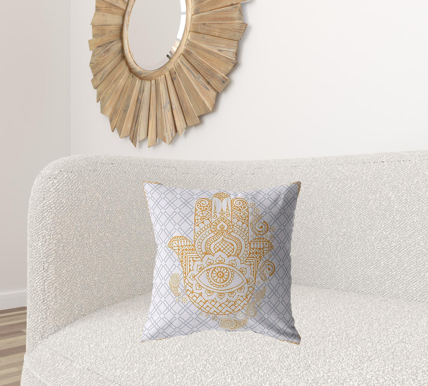 Gold Gray Hamsa Boho Suede Pillow