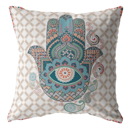 Blue Gray Hamsa Boho Suede Pillow