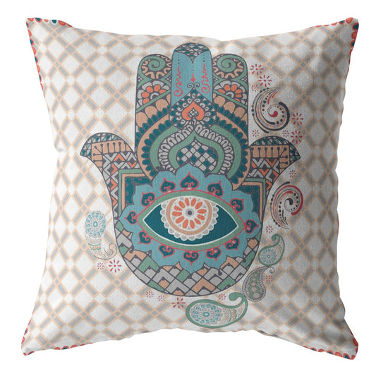 Blue Gray Hamsa Boho Suede Pillow
