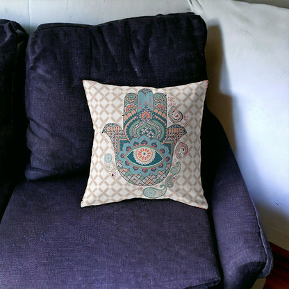 Blue Gray Hamsa Boho Suede Pillow