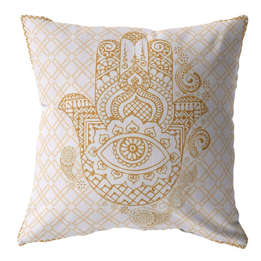 Gold White Hamsa Boho Suede Pillow