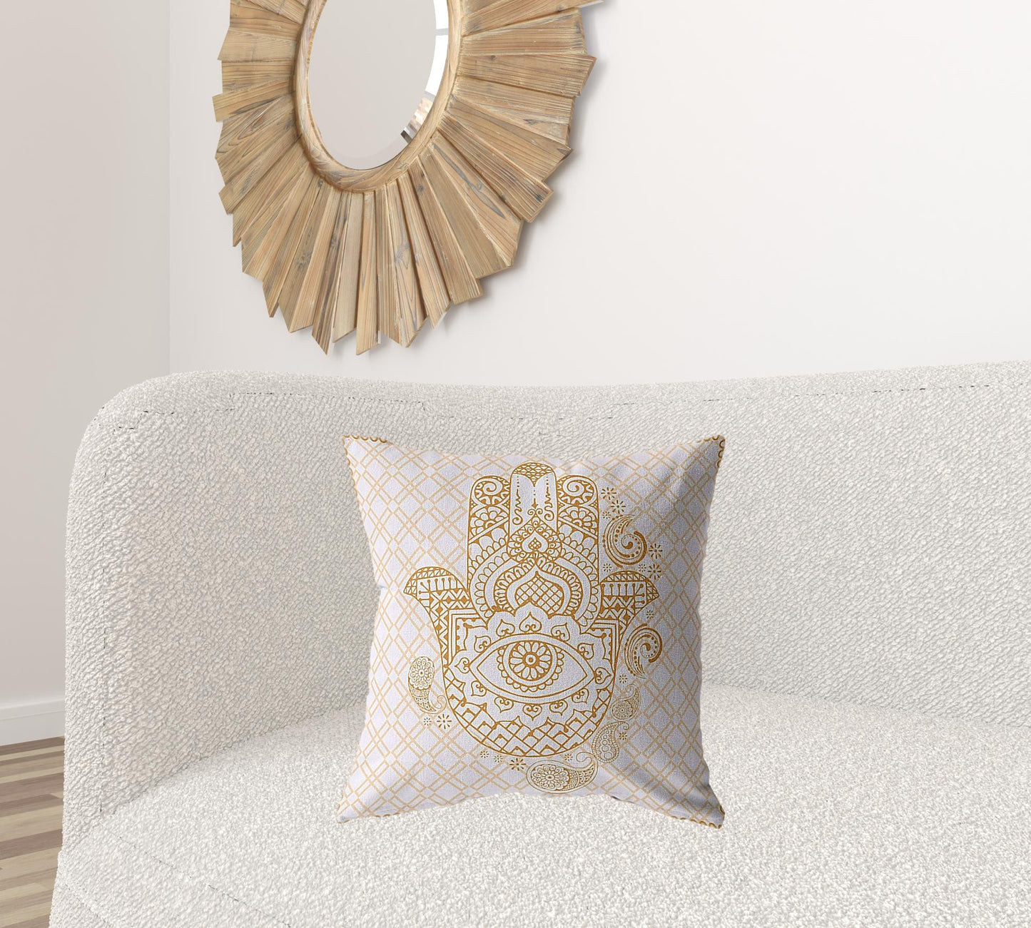 Gold White Hamsa Boho Suede Pillow