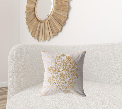 Gold White Hamsa Boho Suede Pillow