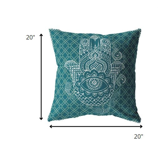 Teal White Hamsa Boho Suede Pillow