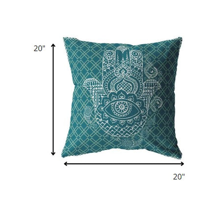 Teal White Hamsa Boho Suede Pillow