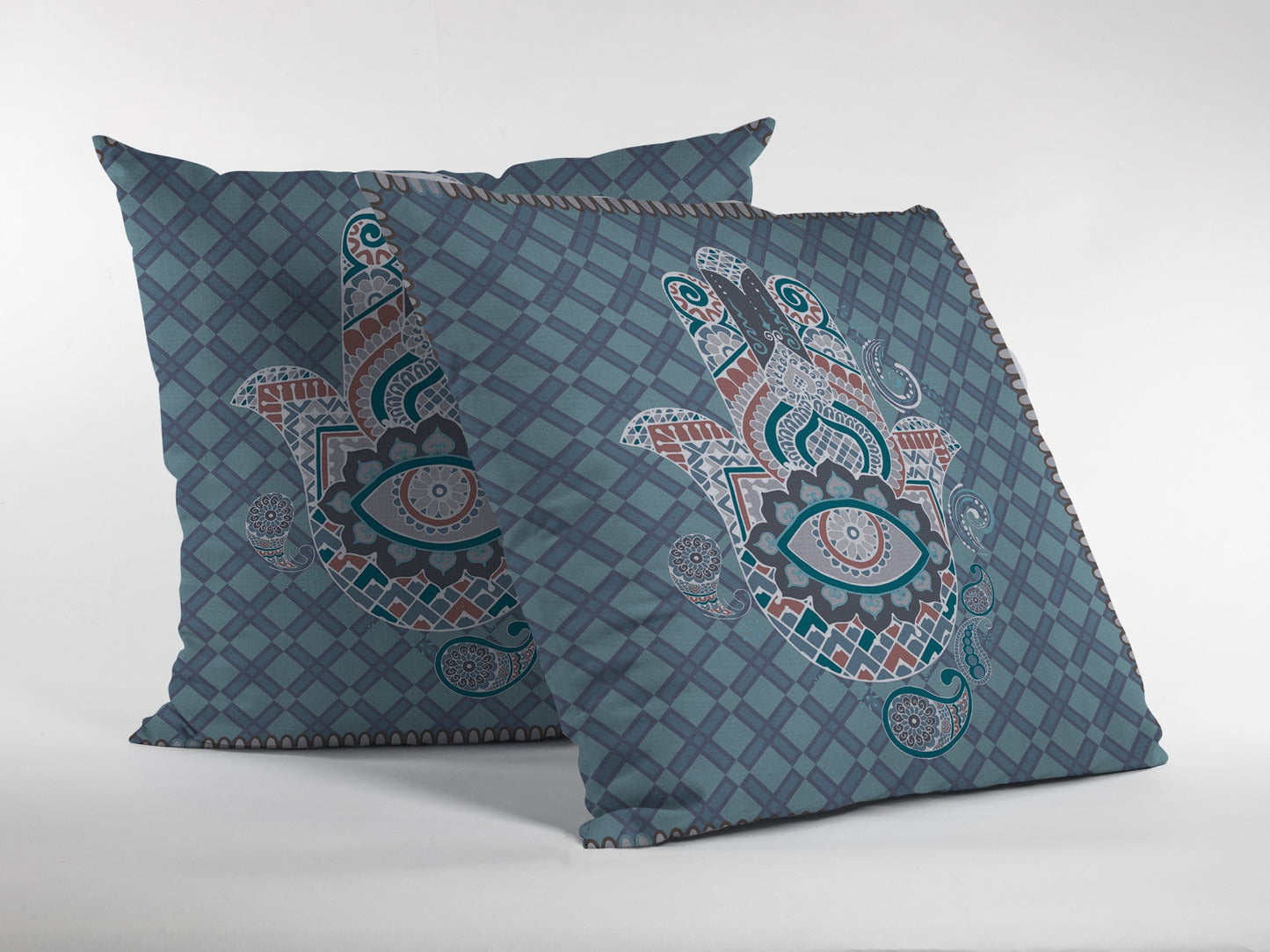 Slate Blue Hamsa Boho Suede Pillow