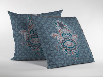 Slate Blue Hamsa Boho Suede Pillow