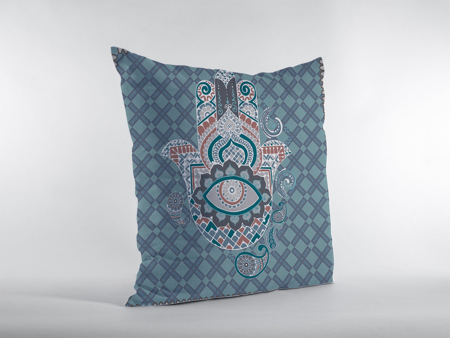 Slate Blue Hamsa Boho Suede Pillow
