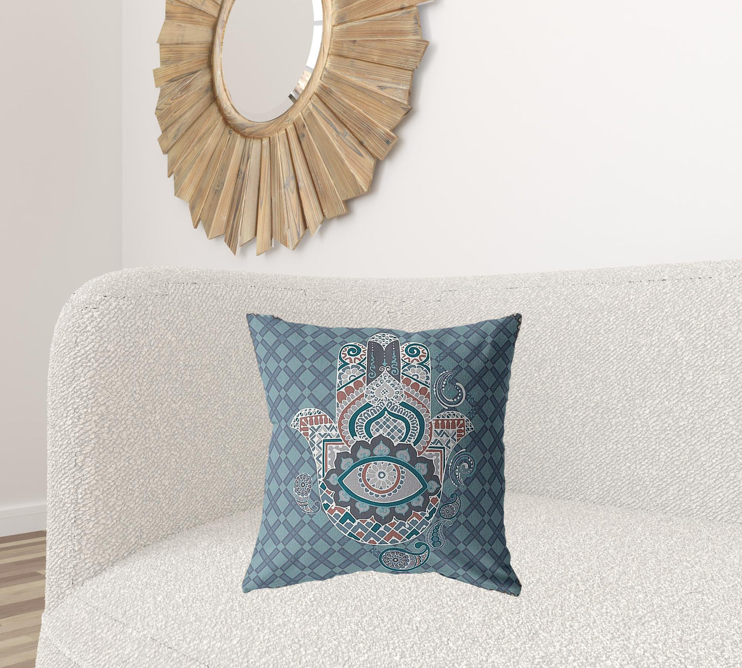 Slate Blue Hamsa Boho Suede Pillow