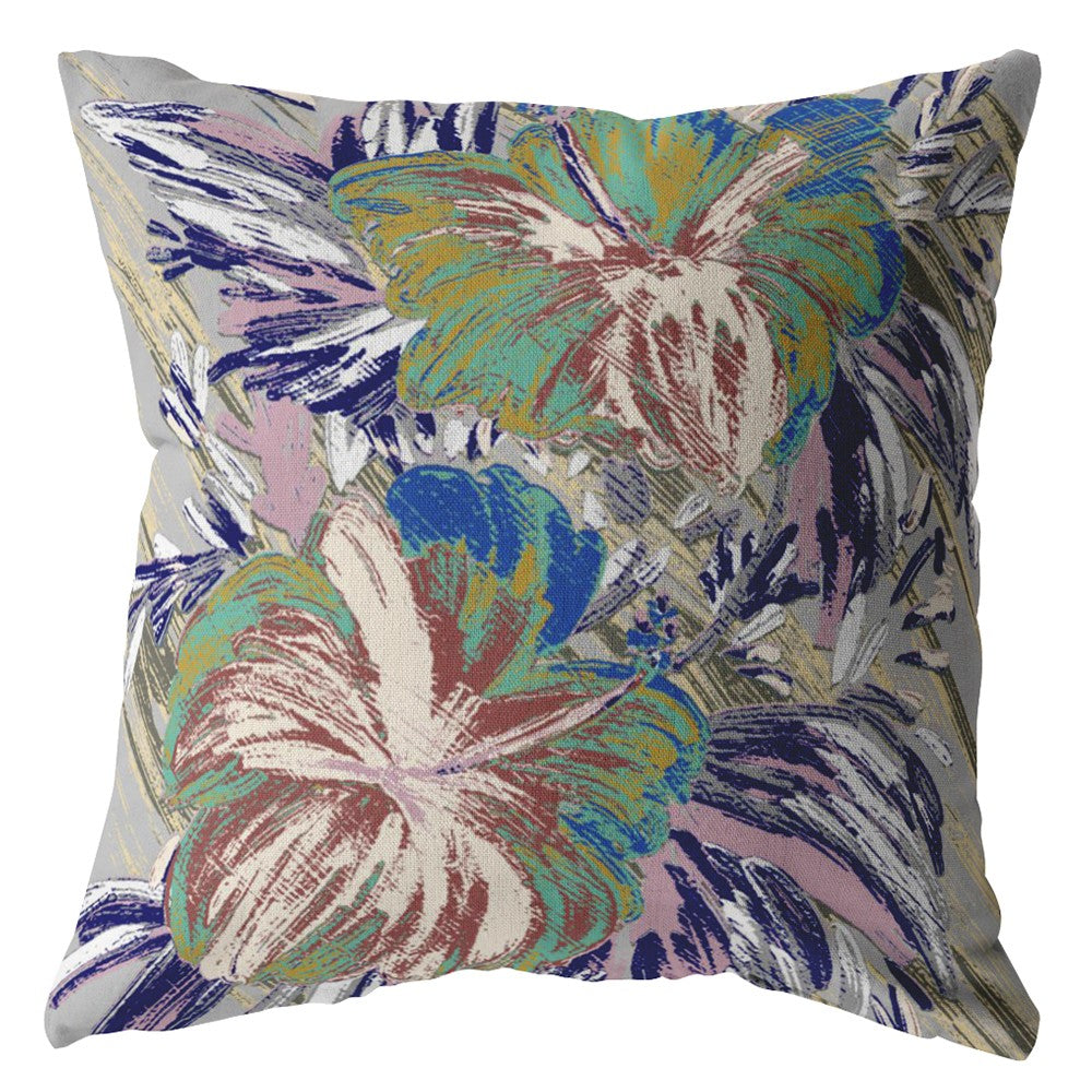 Lilac Green Hibiscus Suede Pillow