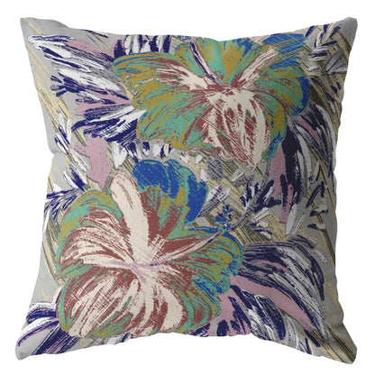 Lilac Green Hibiscus Suede Pillow