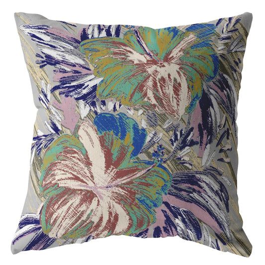 Lilac Green Hibiscus Suede Pillow