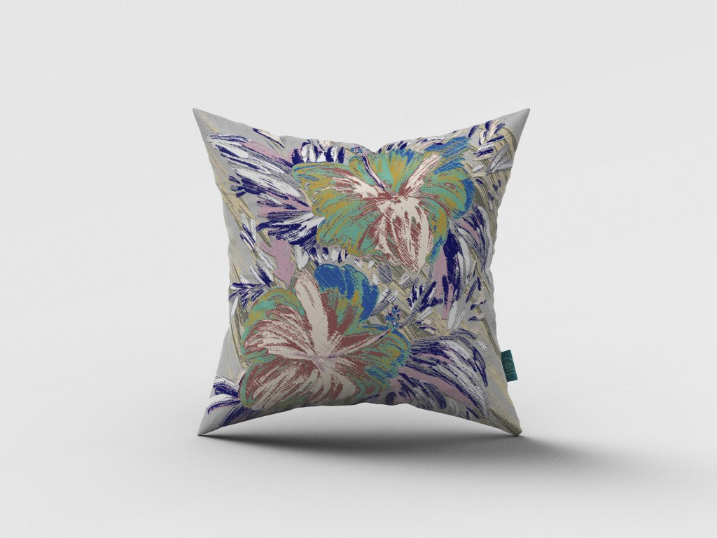 Lilac Green Hibiscus Suede Pillow