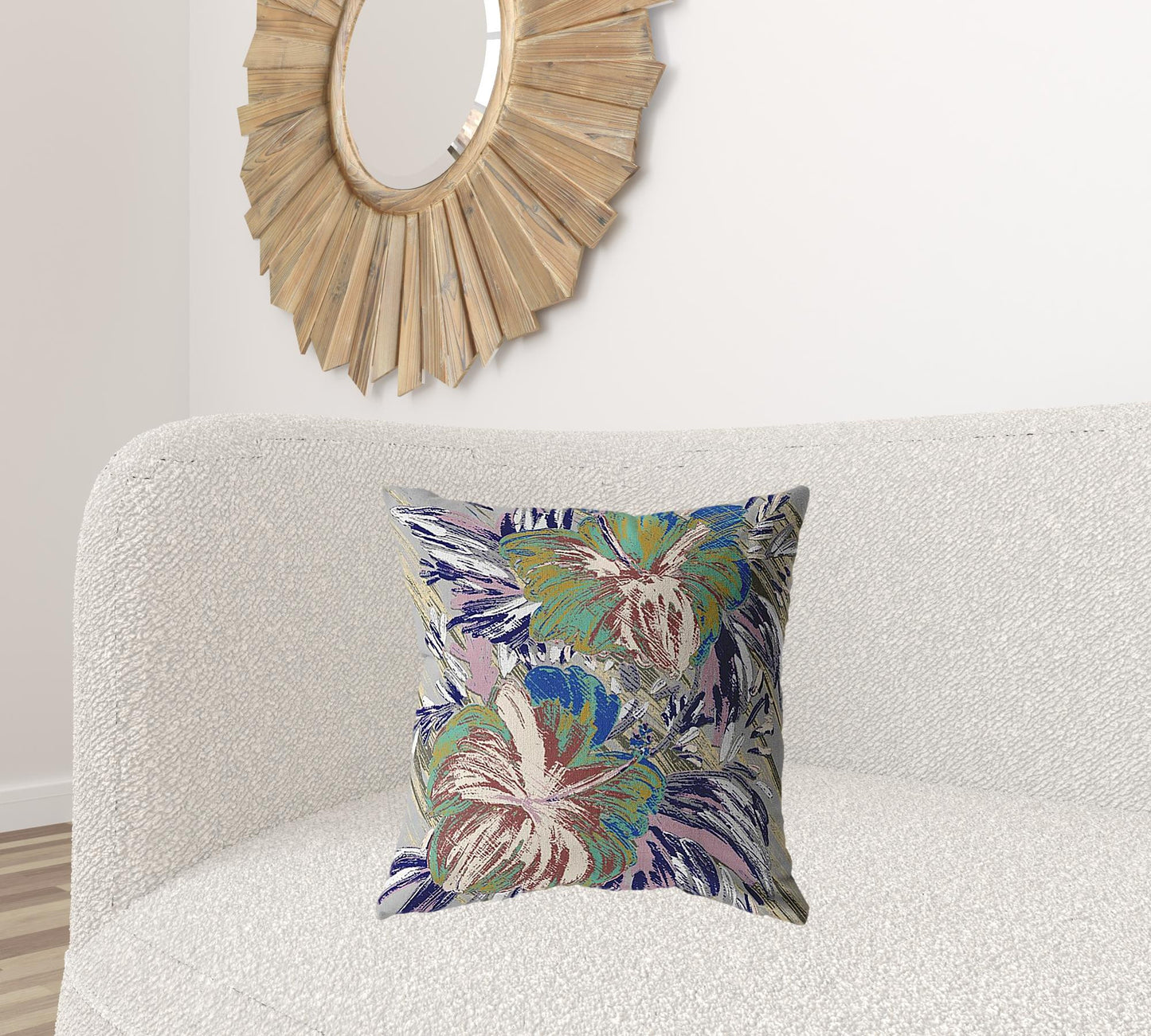 Lilac Green Hibiscus Suede Pillow