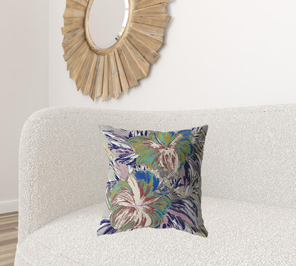 Lilac Green Hibiscus Suede Pillow